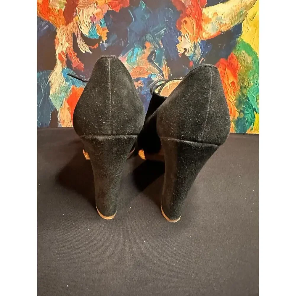No.04 Talbots Black Suede Lace-Up Oxford Heeled Booties